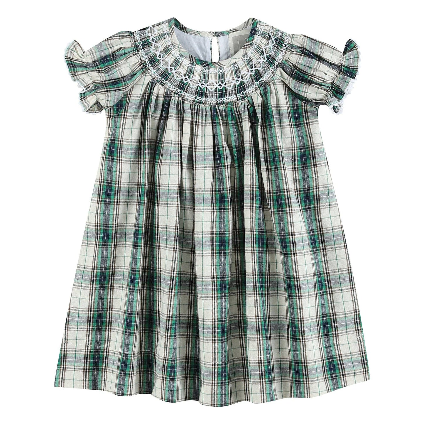 Dress - Green Tartan Smocked Bishop