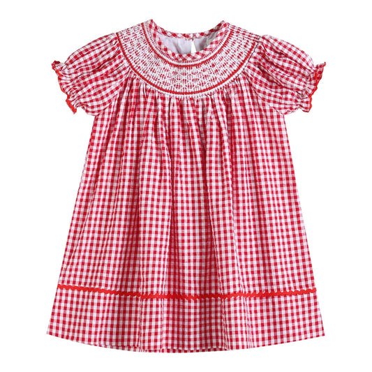 Red Gingham Smocked Bishop Dress