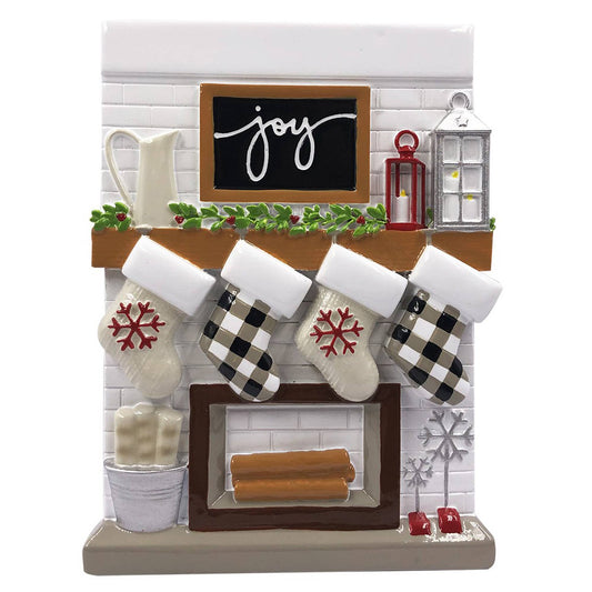 Fireplace Mantle 4 Family Personalized Christmas Ornament