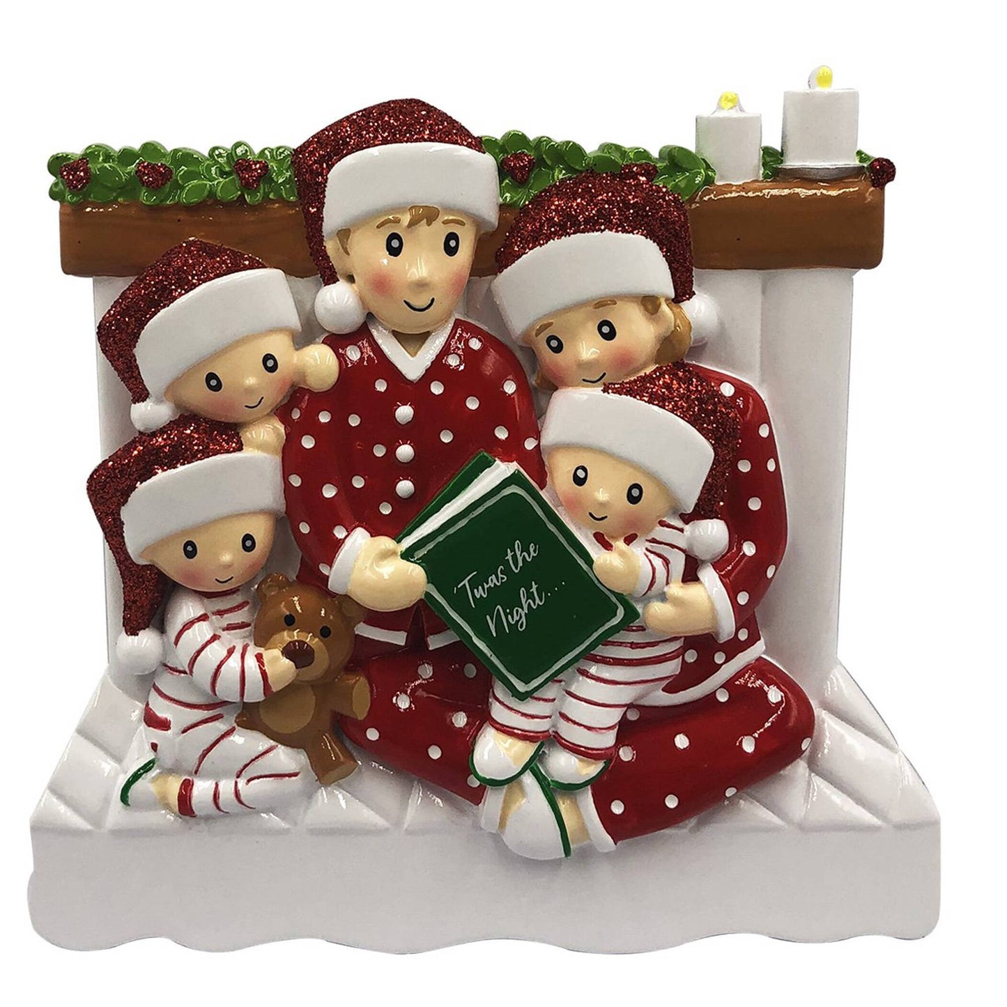 Reading In Bed 5 Family Personalized Christmas Ornament